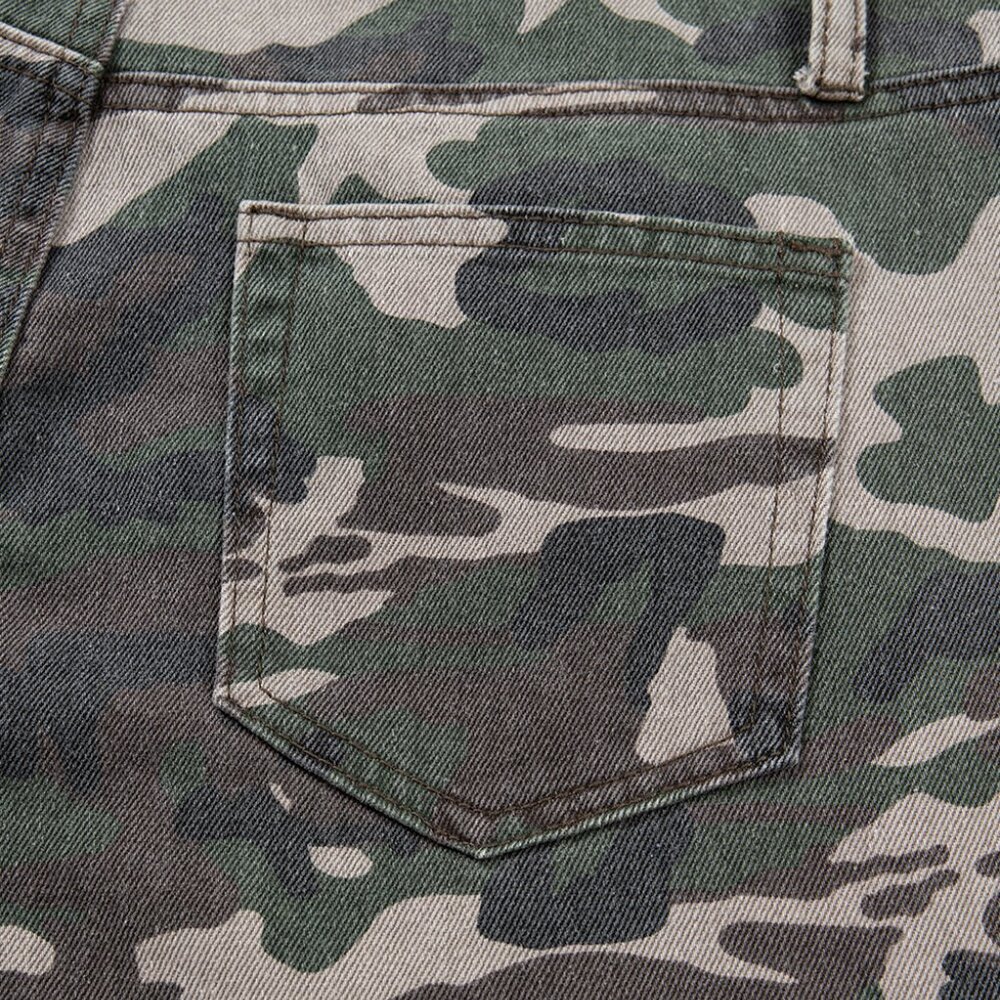 B345 Green Camo Cargo Wide Leg Pants - Picture 6 of 8